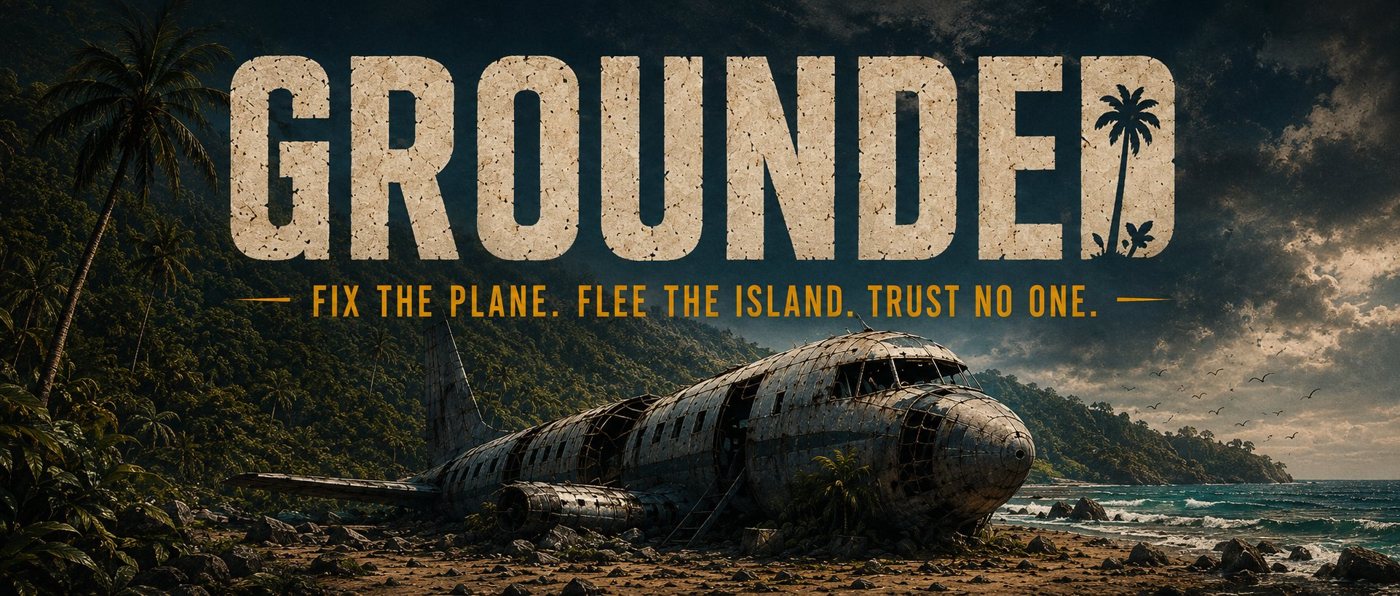 GROUNDED — a wrecked plane on an island beach. Fix the plane. Flee the island. Trust no one.